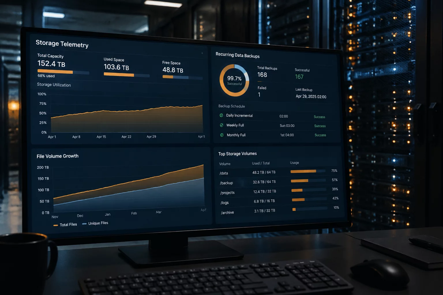 Weekly data export storage volume telemetry growth chart